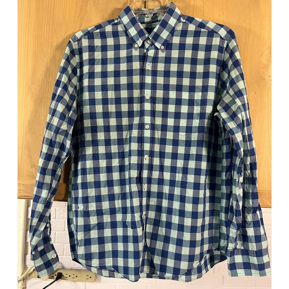 J.Crew Button Down Shirt Mens Large Blue Gingham Slim Fit Lightweight Cotton